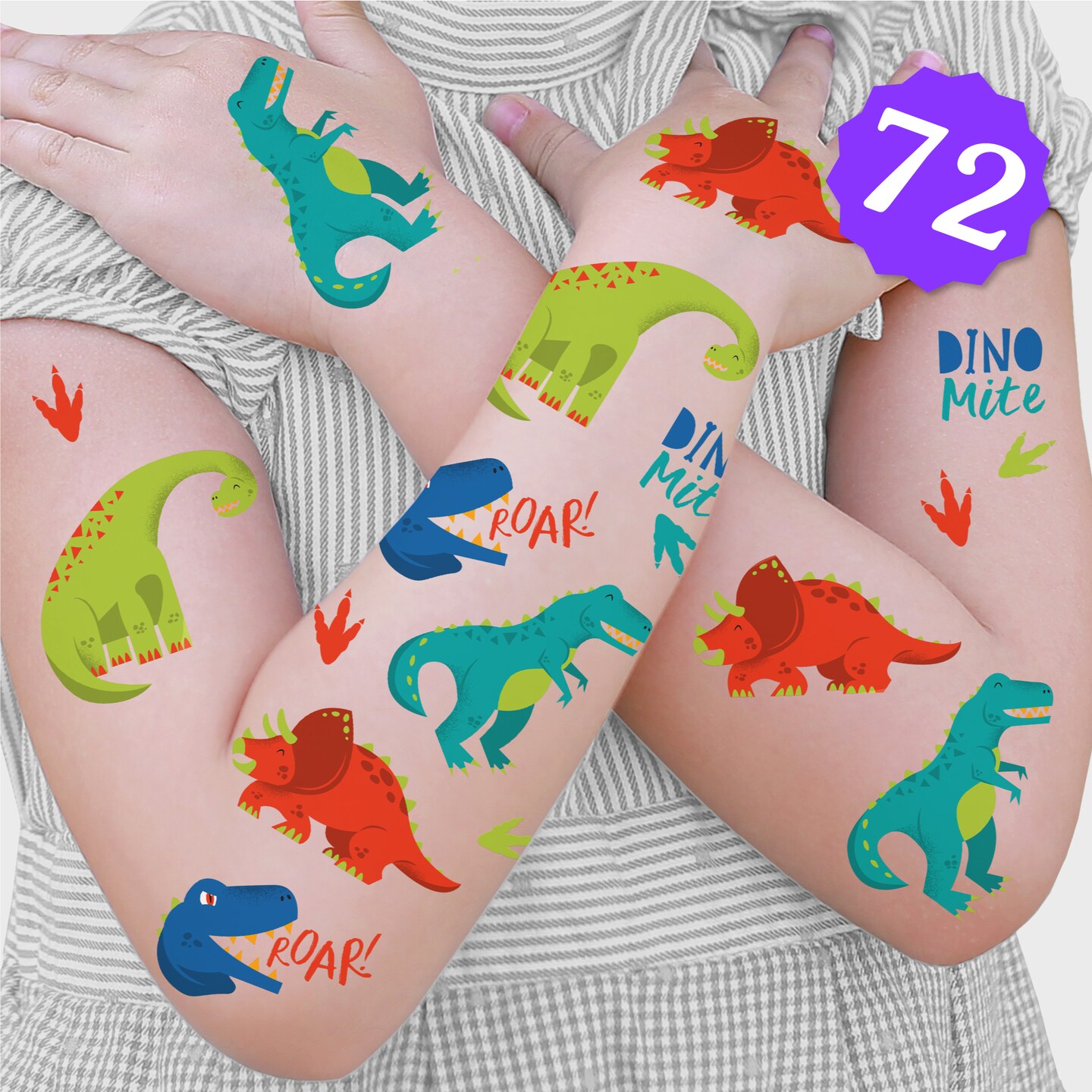 Big Dot of Happiness Roar Dinosaur Temporary Tattoos for Kids, Birthday Party Favors, Kids Tattoo Favor Kit, T-Rex Party Decorations, Boy Dino Party Supplies, 12 Sheets