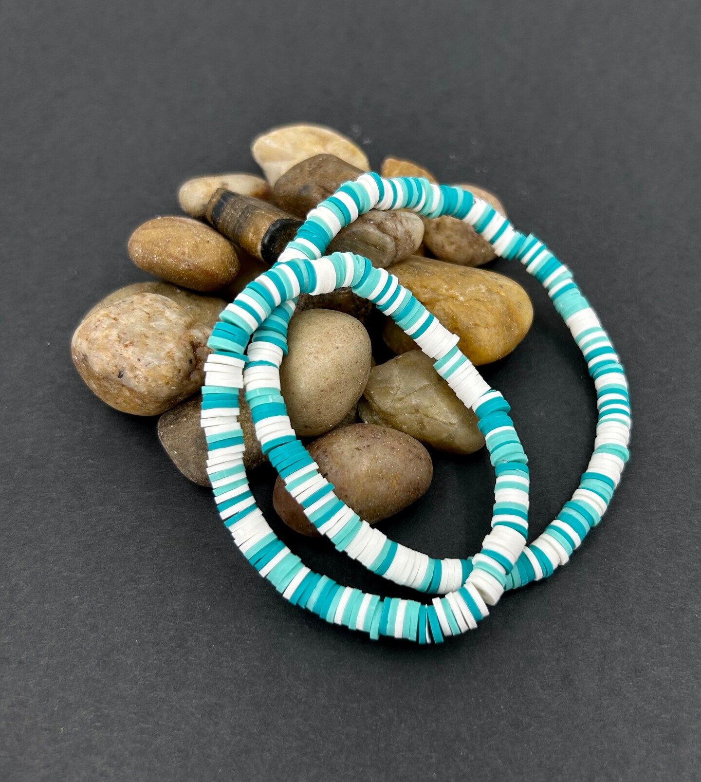 Copy-Turquoise and White Heishi Clay BRACELET by RML Jewelry