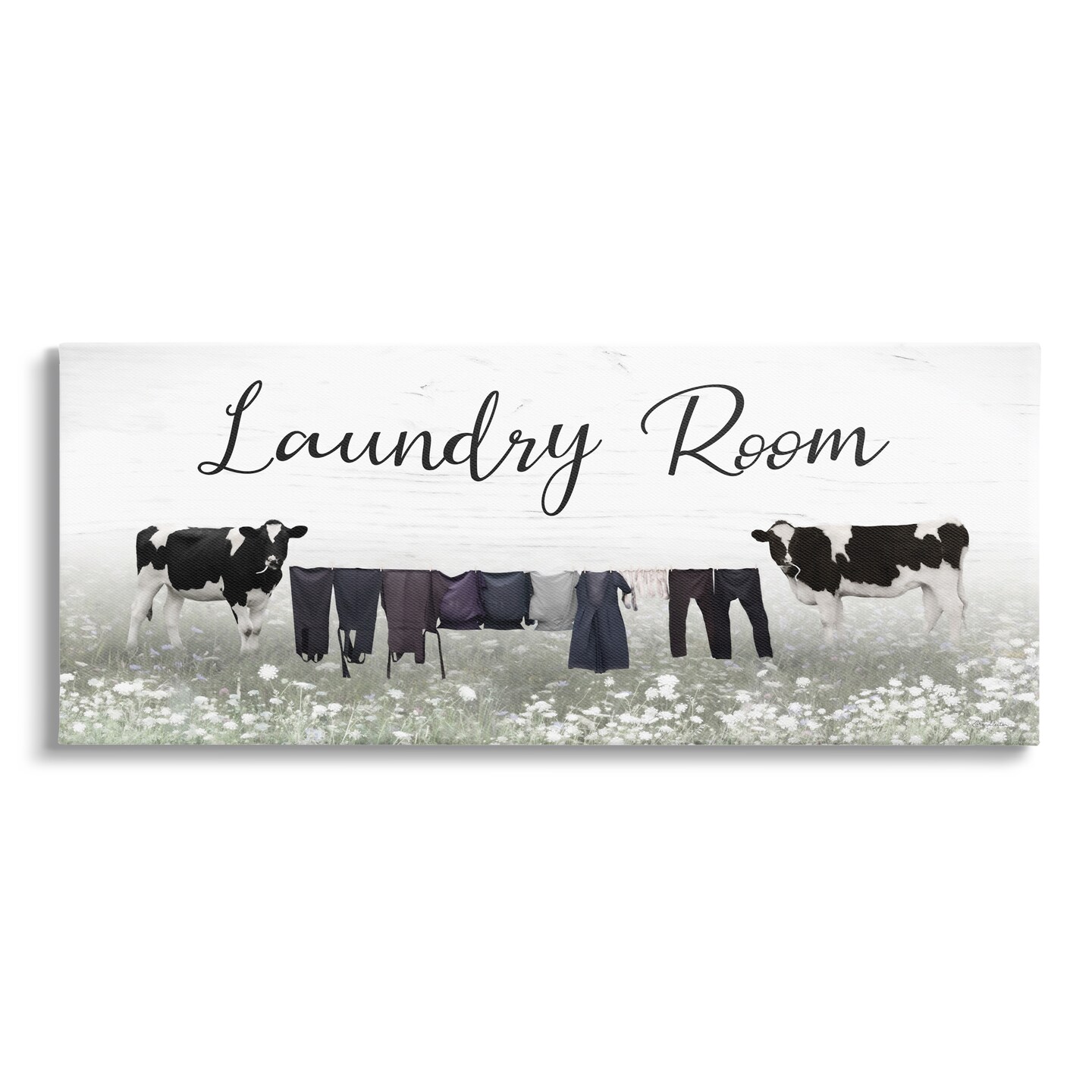 Stupell Industries Laundry Room Clothes Drying Cows Canvas Wall Art