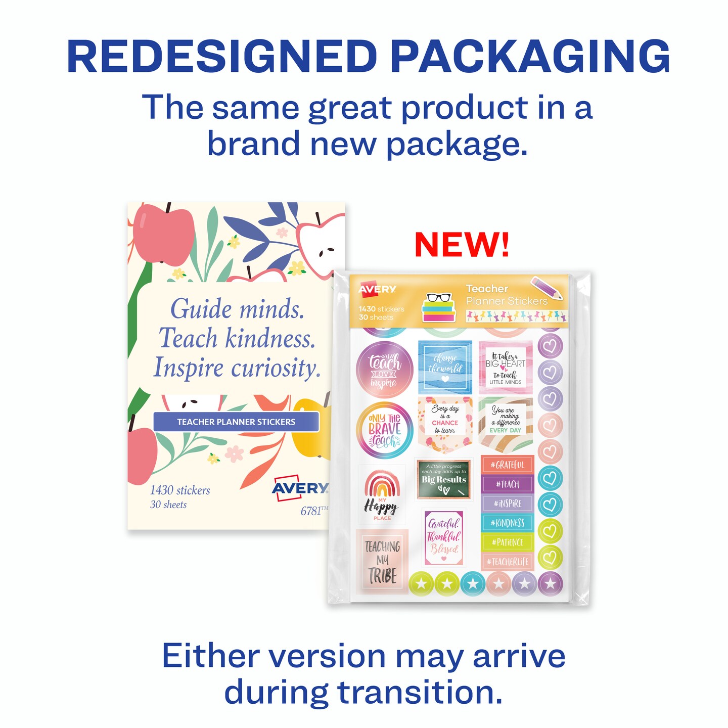 Avery Teacher Planner Stickers Pack, 30 Sheets of Teacher Planner Stickers, Set of 1,430 Stickers for Your Planner, Journal or Calendar (6781)