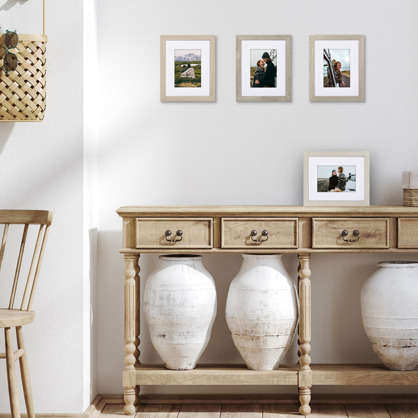 Americanflat Photo Frame Set with Mat - Set of 4 - Farmhouse Decor Picture Frames - Shatter Resistant Glass - Hanging Hardware - Includes Easel