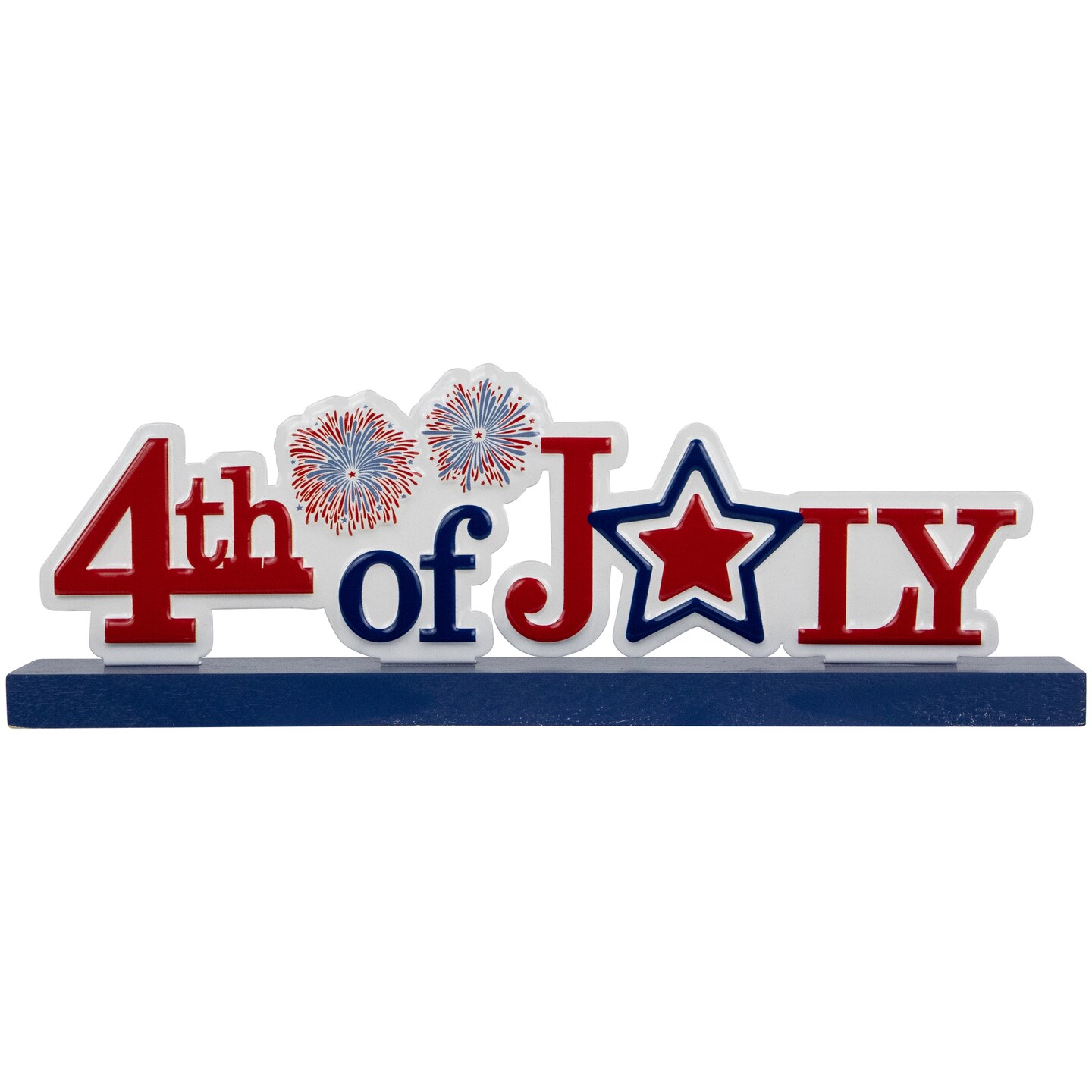 Northlight Fireworks 4th of July Patriotic Metal Table Sign - 11.5&#x22; - Red and Blue
