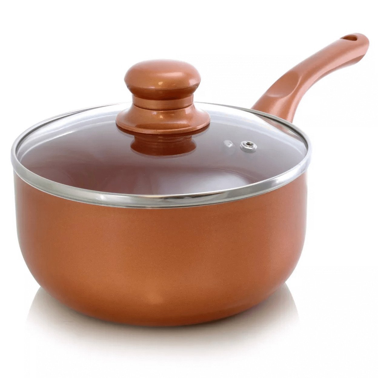 Better Chef 1.5Qt Ceramic-Coated Copper-Tone Saucepan With Glass Lid