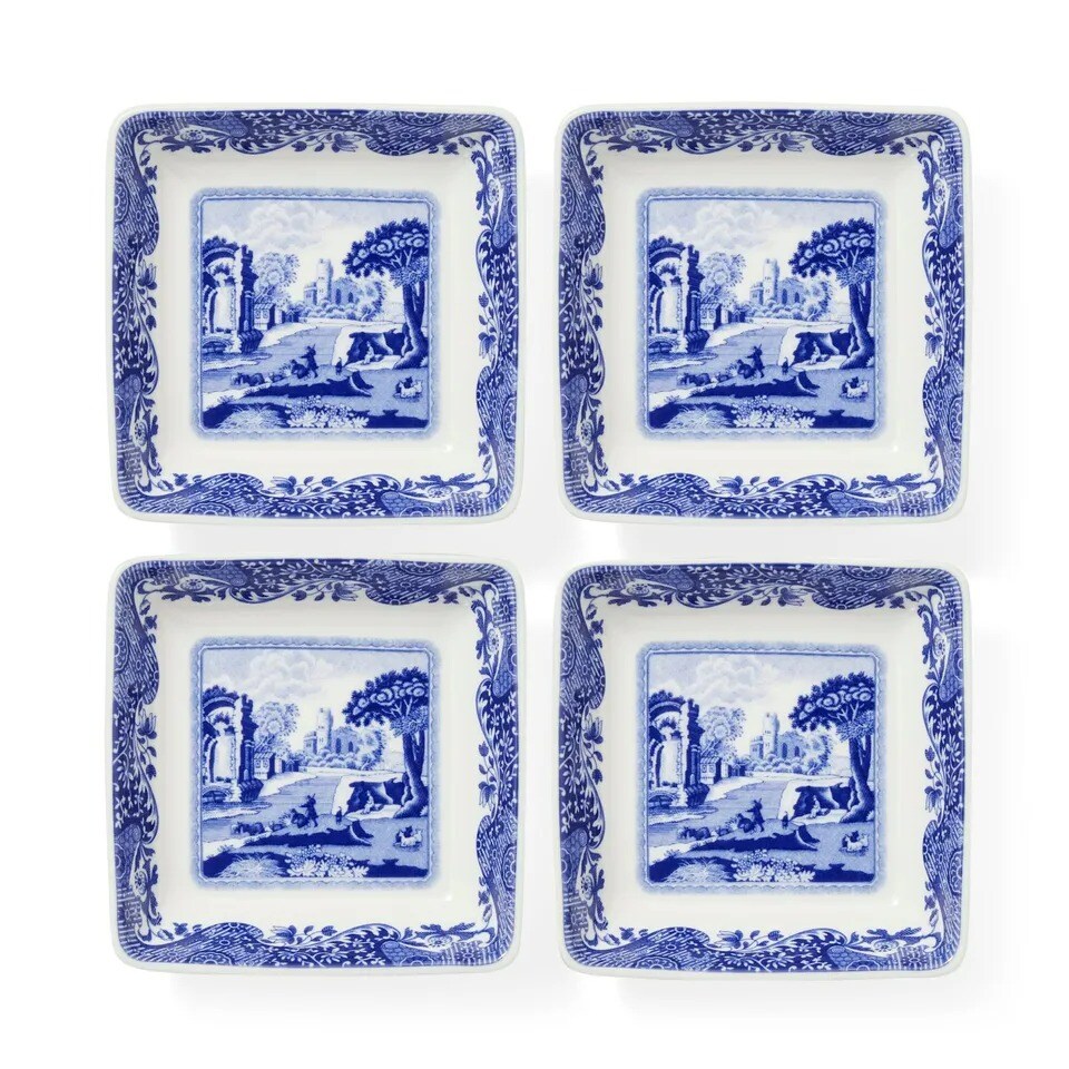 Spode Blue Italian Square Dishes Set of 4, 3 Inch, made of Fine Porcelain