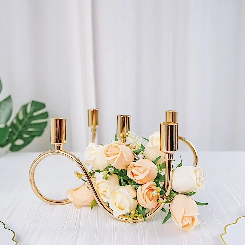 9&#x22; x 6&#x22; GOLD Metal 5 Arm Candelabra Taper CANDLE HOLDER