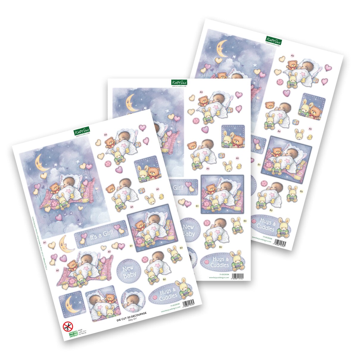 Katy Sue Die Cut Decoupage &#x2013; Baby Girl With Moon (Pack Of 3)