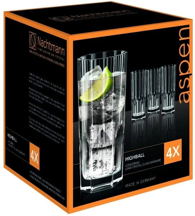 Nachtmann Aspen 11 oz. Long Drink Glass, Set of 4, Fine Bavarian Crystal Glass