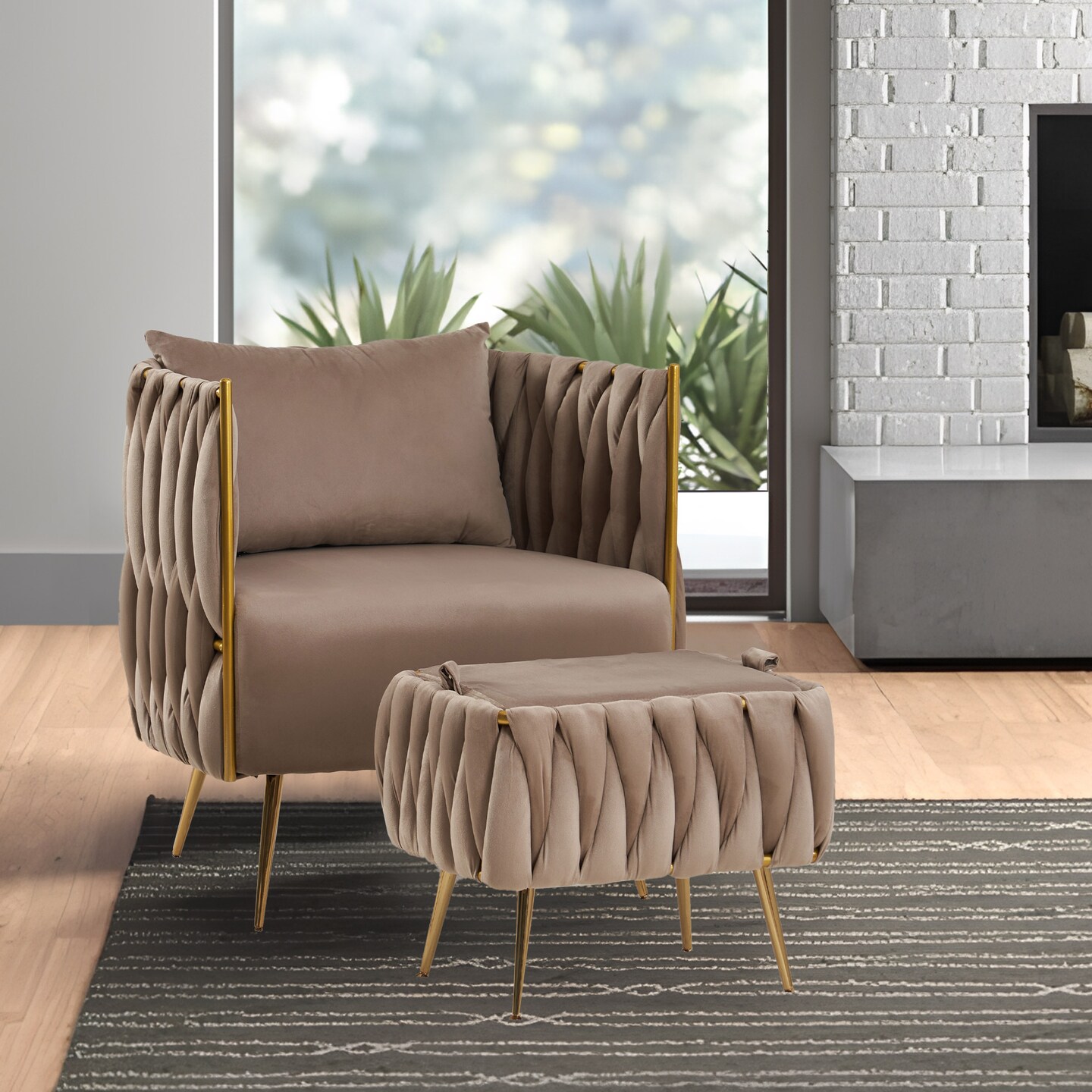 Accent Chair with Ottoman, Velvet Modern Comfy Chair, Upholstered