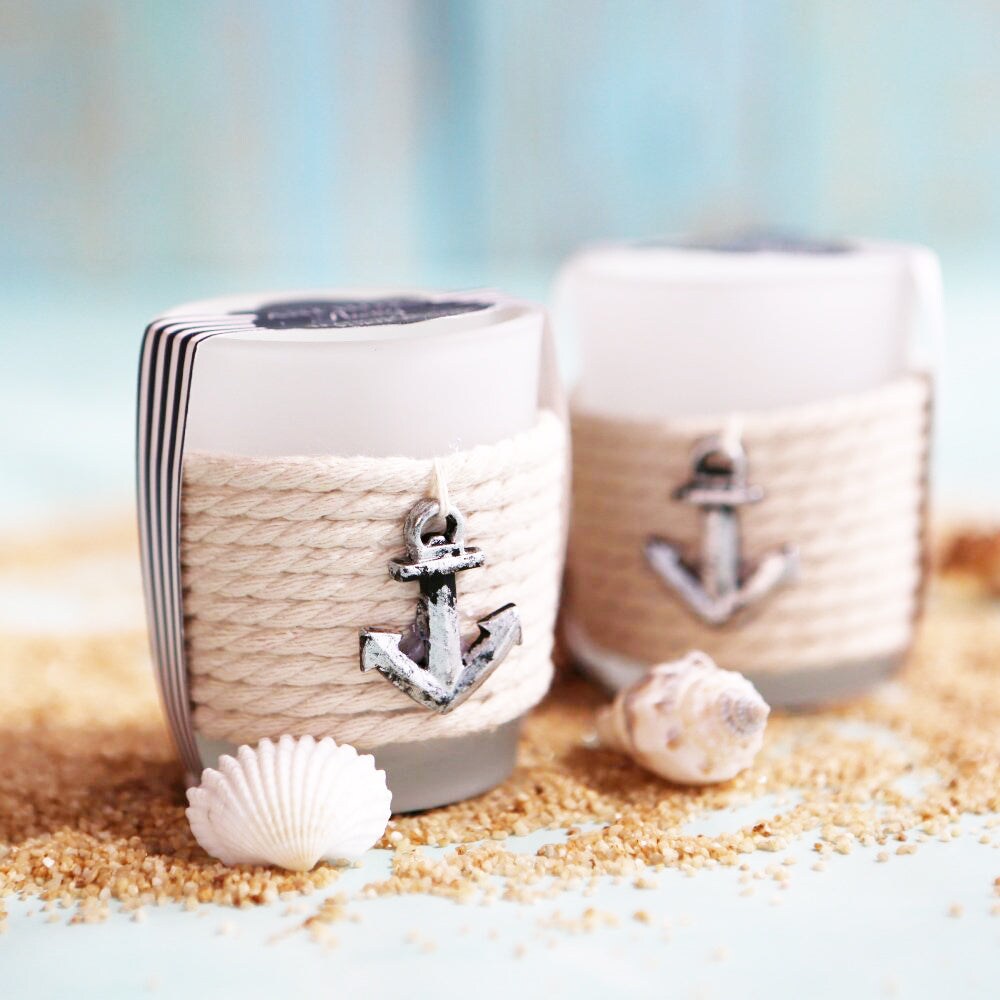 Kate Aspen 24PCS Tea Light Holder, Anchors Away Rope Tealight Candle Votives, Beach Theme Decorations, Favors Decor for Wedding, Bachelorette or Bridal Shower