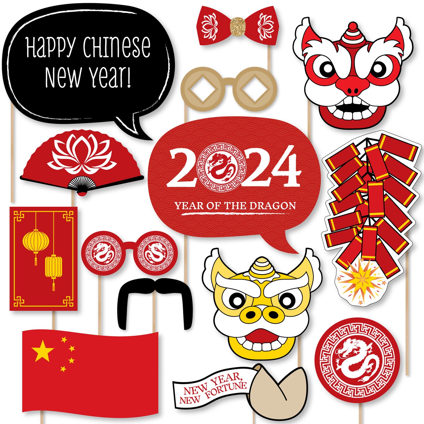Big Dot of Happiness 2024 Year of the Dragon - Lunar New Year Photo Booth Props Kit - 20 Count