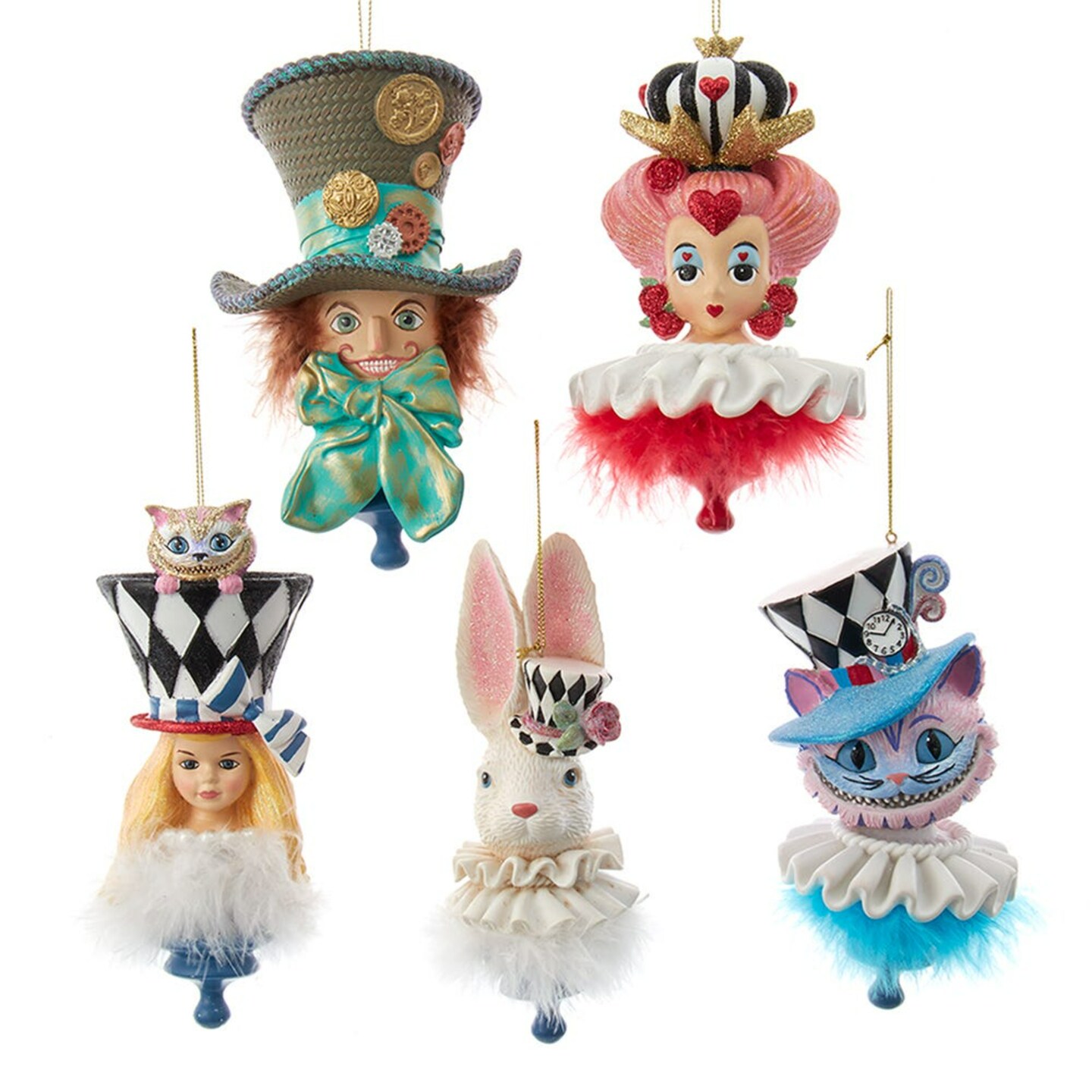 KSA Pack of 5 Alice in Wonderland Hat Christmas Ornaments 6.25&#x22;