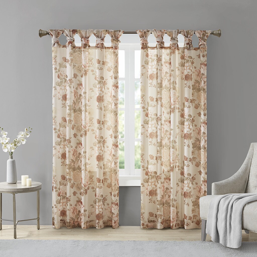 Gracie Mills   Printed Floral Twist Tab Top Voile Sheer Curtain