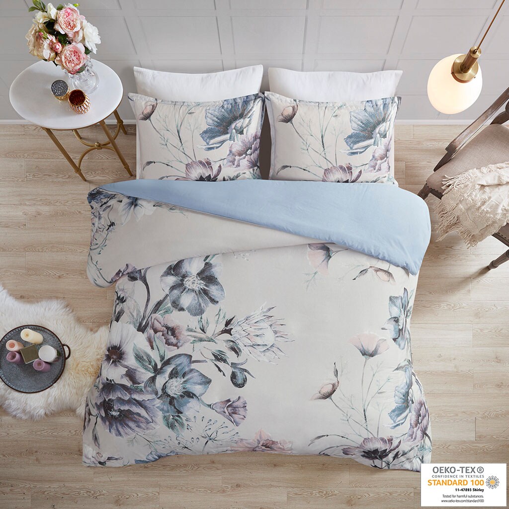 Gracie Mills   3 Piece Cotton Printed Duvet Cover Set