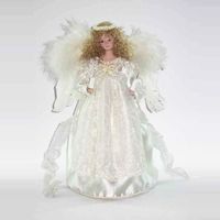 KSA 12&#x22; Lighted Ivory Angel with Halo Christmas Tree Topper - Clear Lights