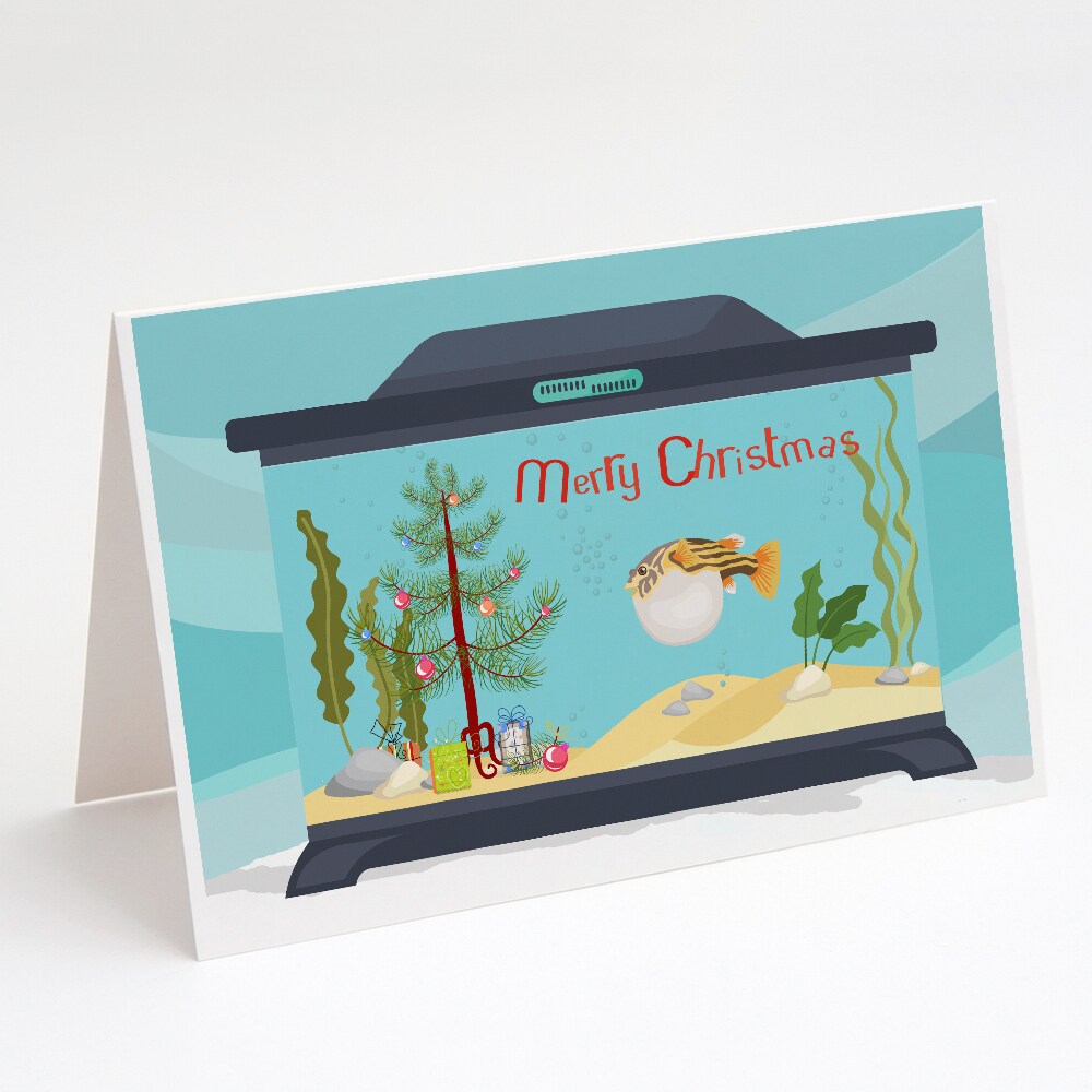 Caroline&#x27;s Treasures Puffer Fish Merry Christmas Greeting Cards and Envelopes Pack of 8