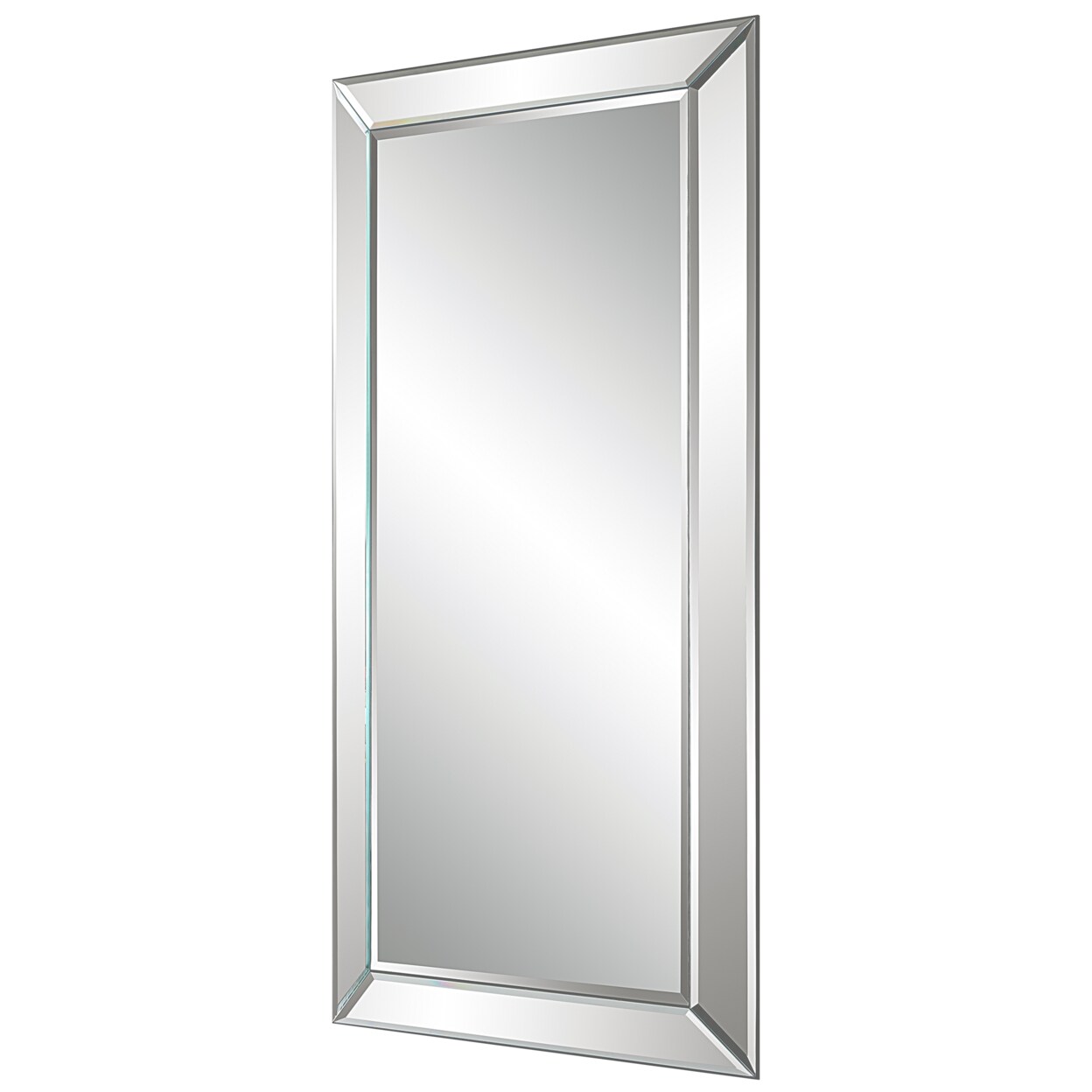 Saltoro Sherpi 48 Inch Wood Rectangular Mirror, Mirrored Frame, Beveled Panels, Silver,
