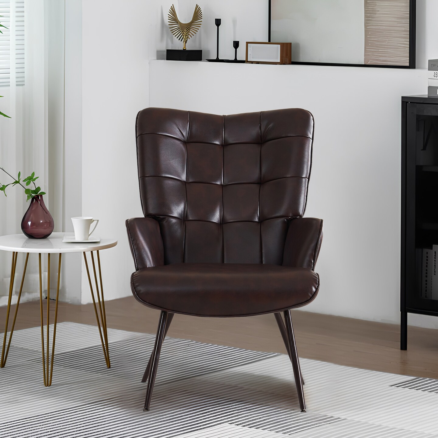 FERPIT Faux Leather Leisure Single Sofa Contemporary Leather Accent Chair for Home Office
