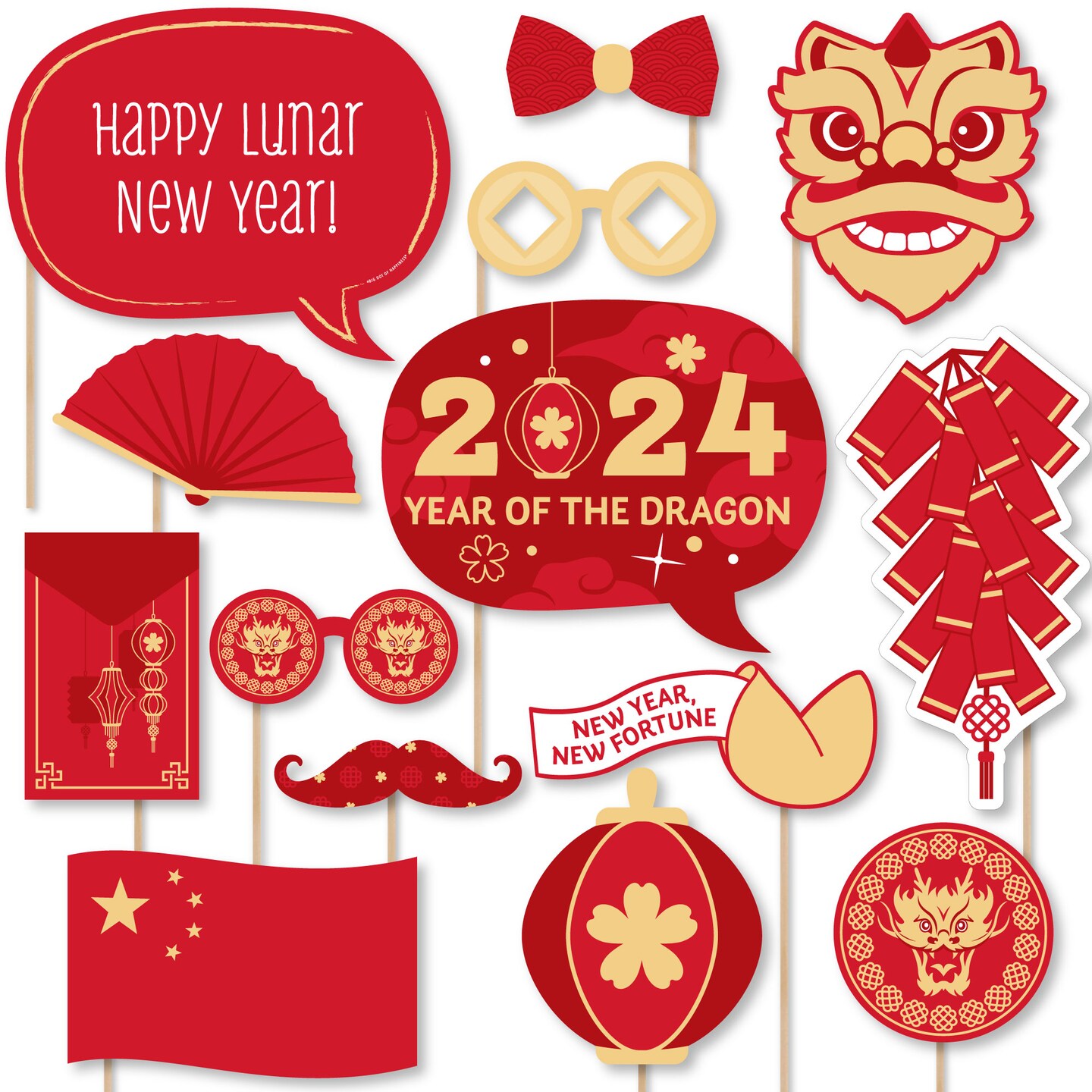 Big Dot of Happiness Lunar New Year - 2024 Year of the Dragon Photo Booth Props Kit - 20 Count