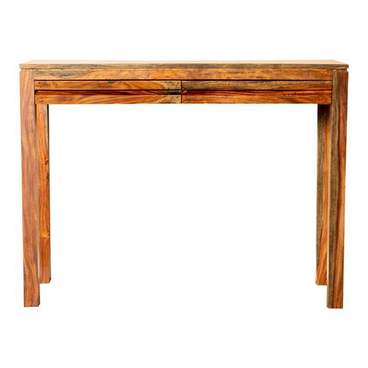 Saltoro Sherpi 42 Inch Console Sofa Table, 2 Gliding Drawers, Sheesham Wood, Chestnut-