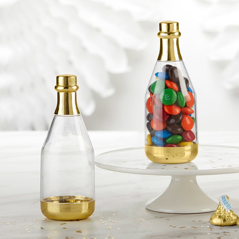 Gold Metallic Champagne Bottle Favor Container (Set of 12) - OTS
