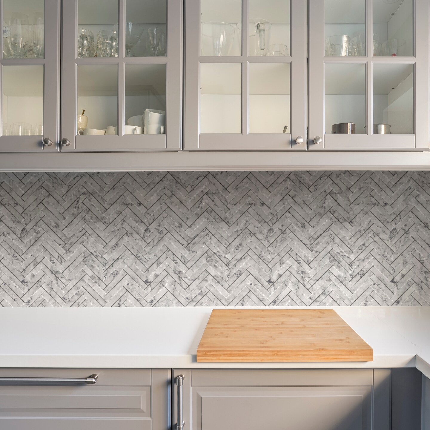 Transform Marble Chevron White Peel and Stick Wallpaper