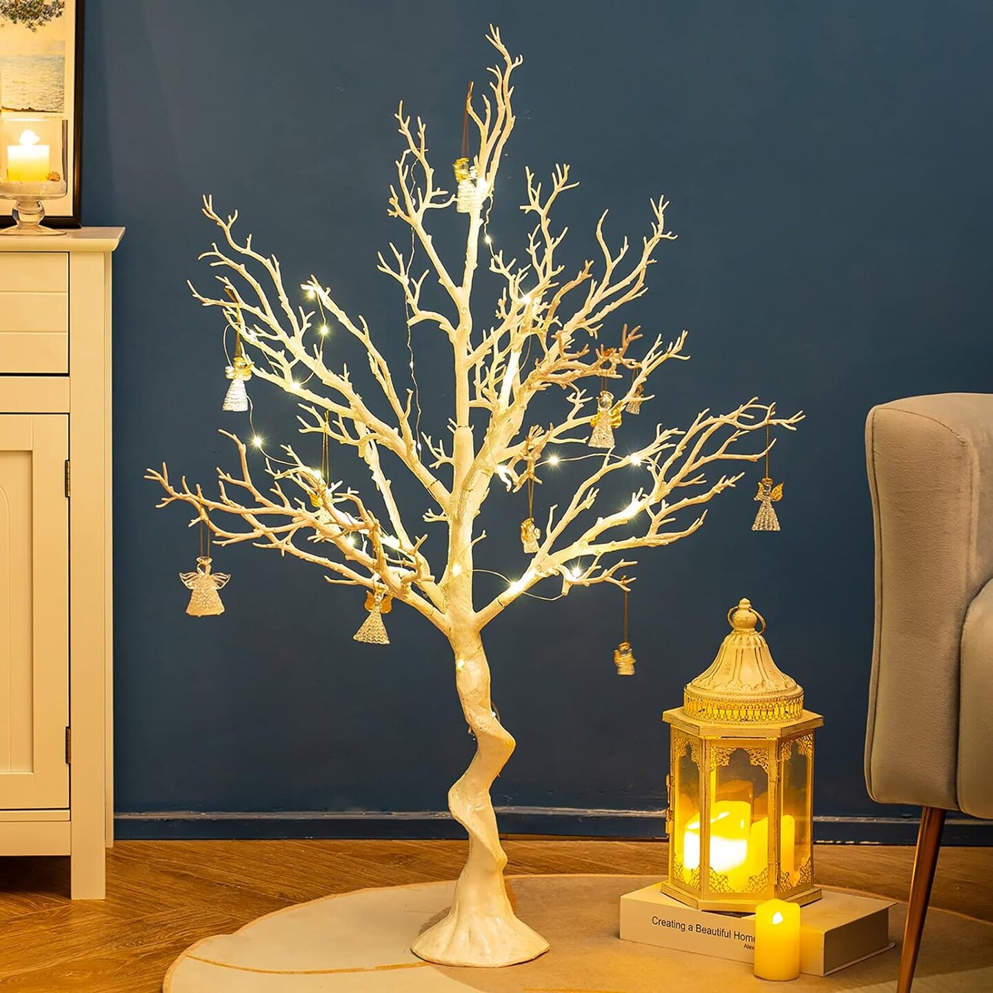 Ornament Display Tree: White Artificial Trees 3.4FT Tall Fake Decorative Manzanita Tree for Table Centerpiece Wedding Party Birthday Garden Christmas Decorations
