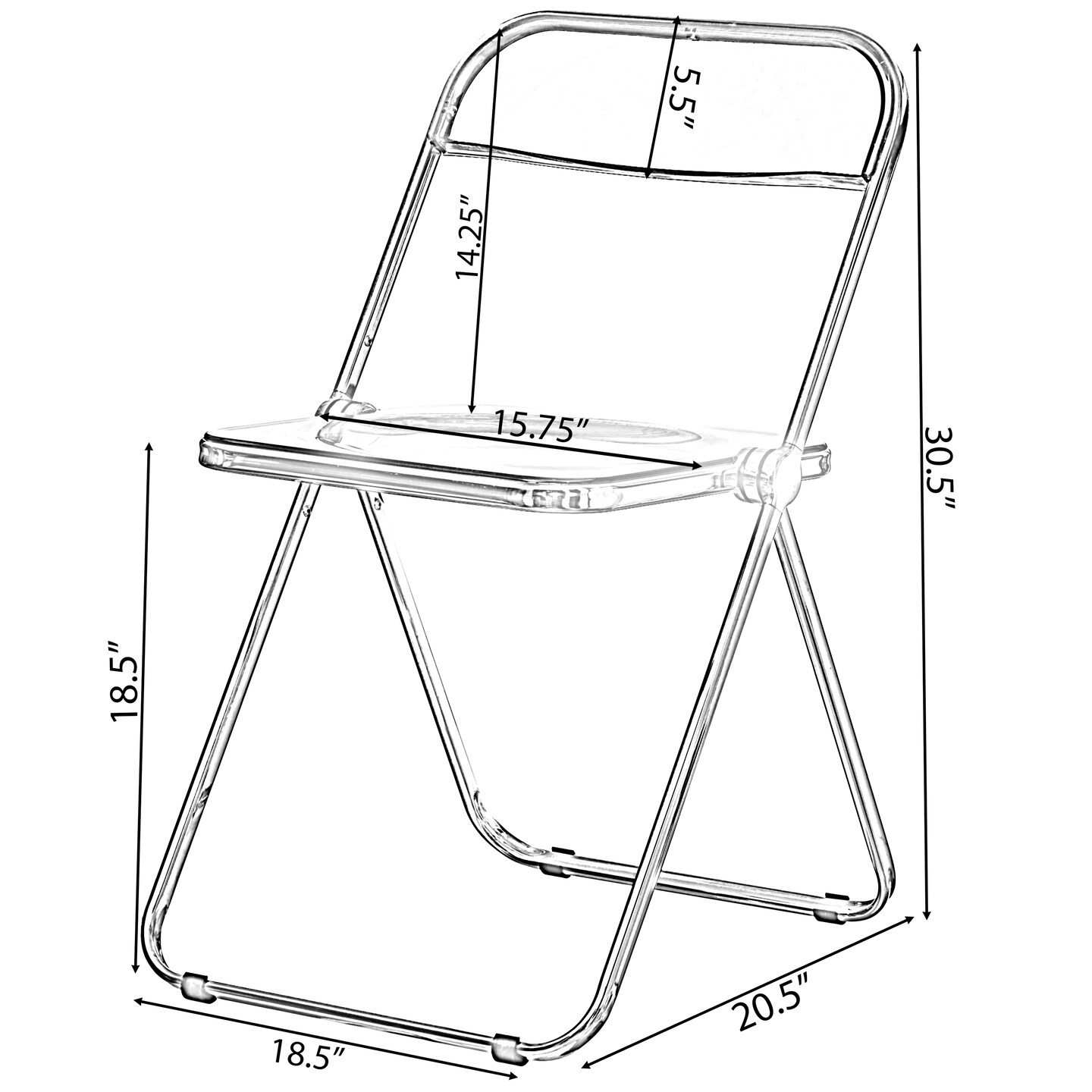 Acrylic Folding Party Transparent Chair with Double Hinged Back | Indoor Outdoor Portable Commercial Seat with Silver Metal Frame for Home, Office, Wedding Party, Picnic, and Kitchen Dining