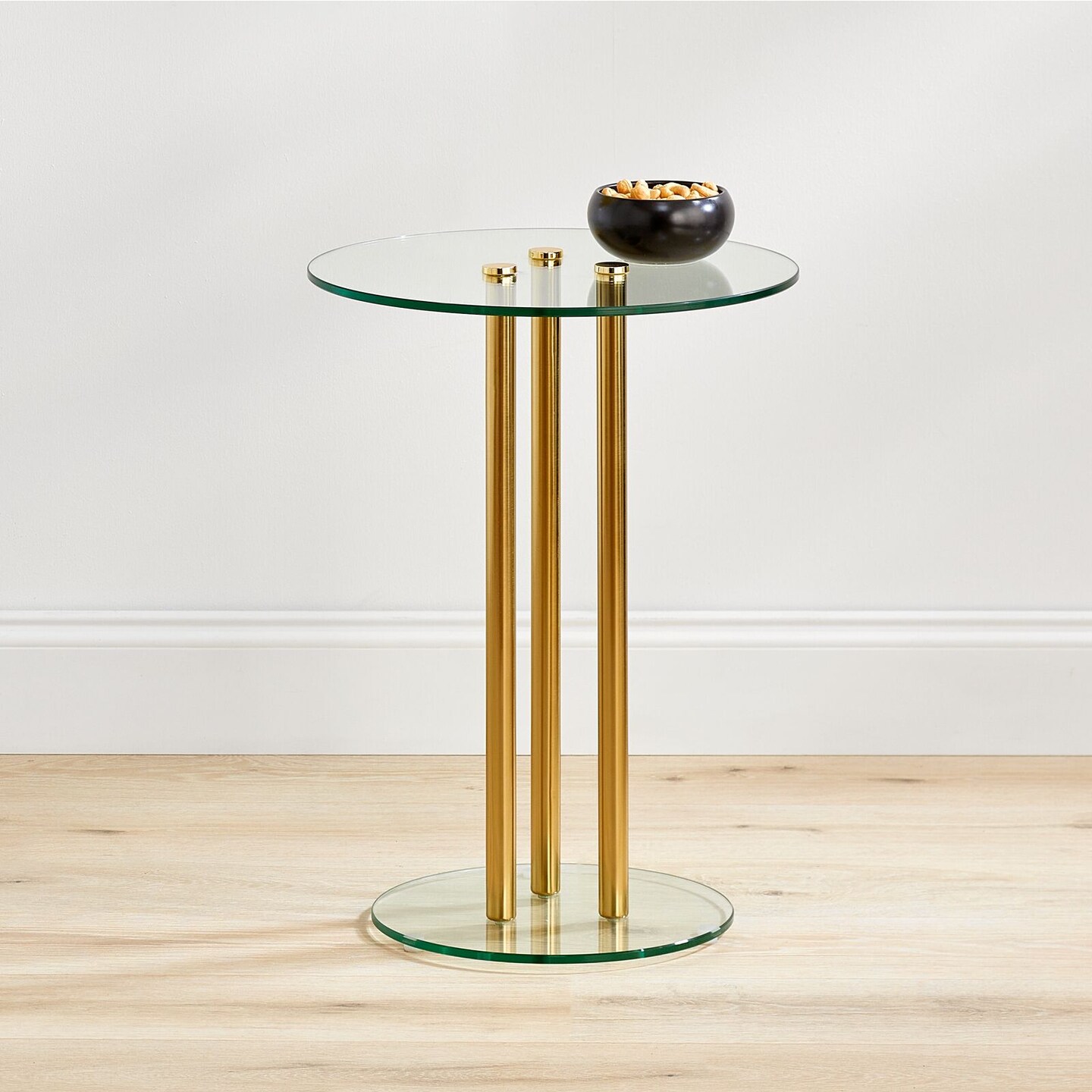 mDesign Metal and Glass Top 16" Round Accent Side/End Drink Table - Clear/Brass