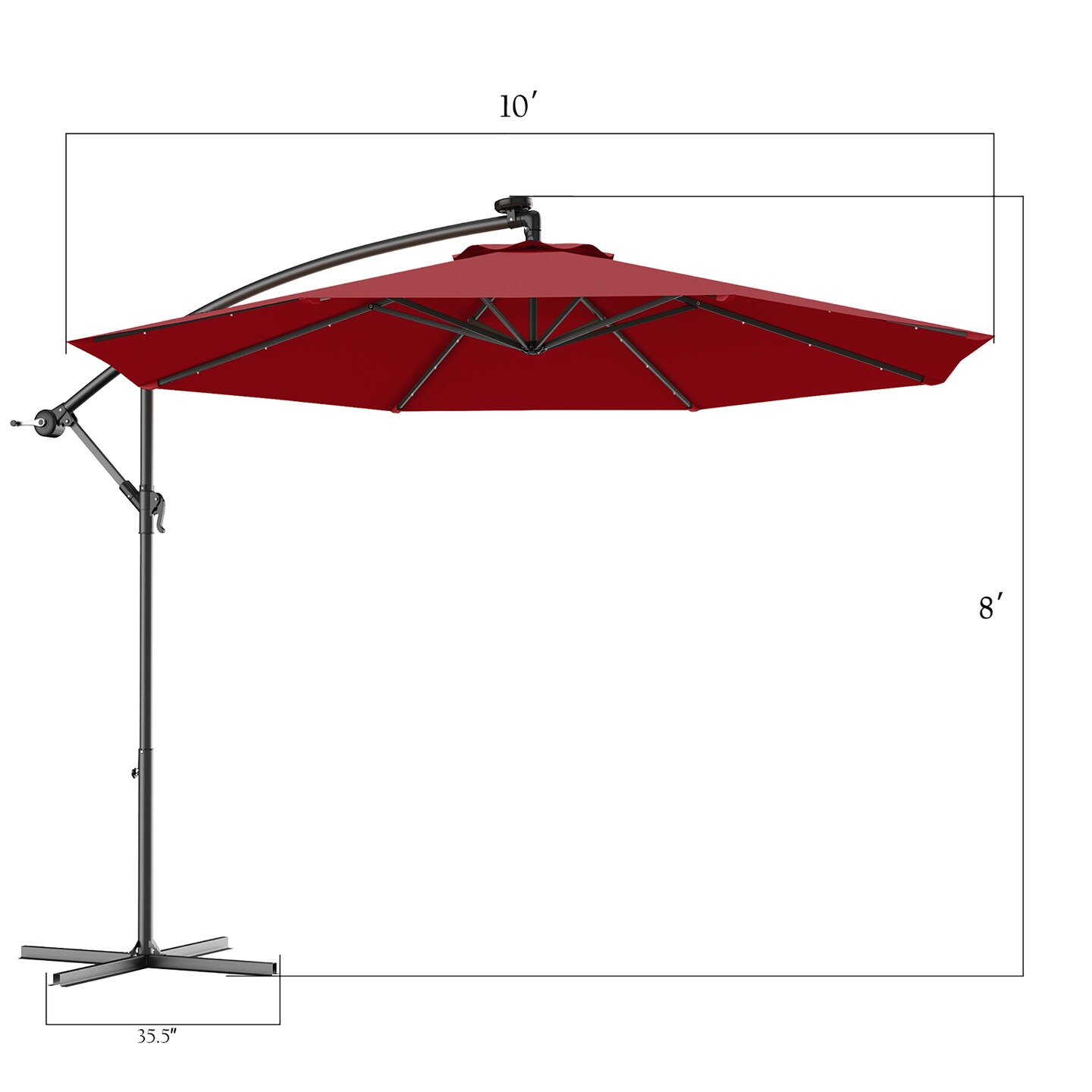 Costway 10&#x27; Hanging Solar LED Umbrella Patio Sun Shade Offset Market W/Base Burgundy