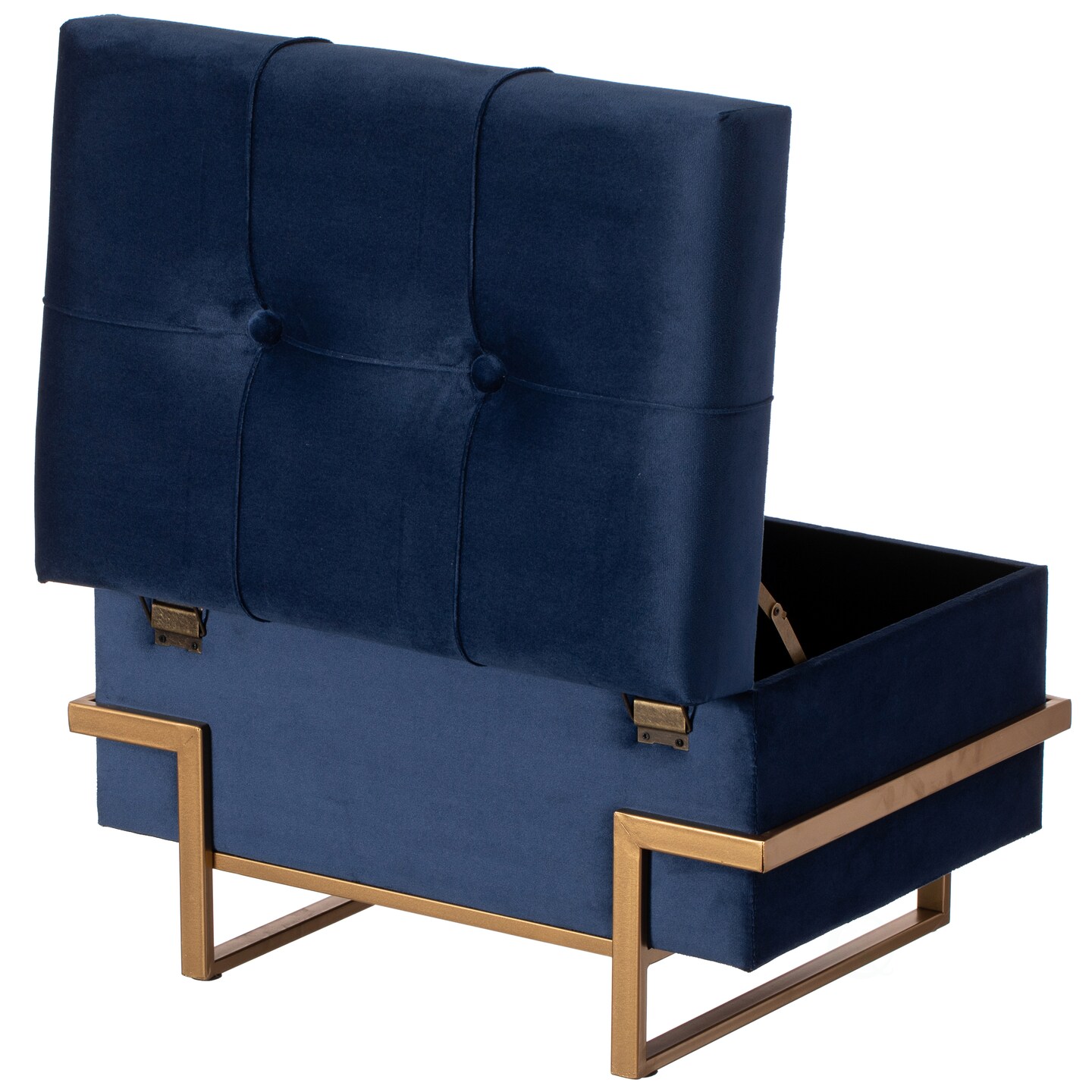 Rectangle Velvet Storage Ottoman Stool Box with Abstract Golden Legs | Decorative Sitting Bench for Living Room Home Decor with Unique Base Support