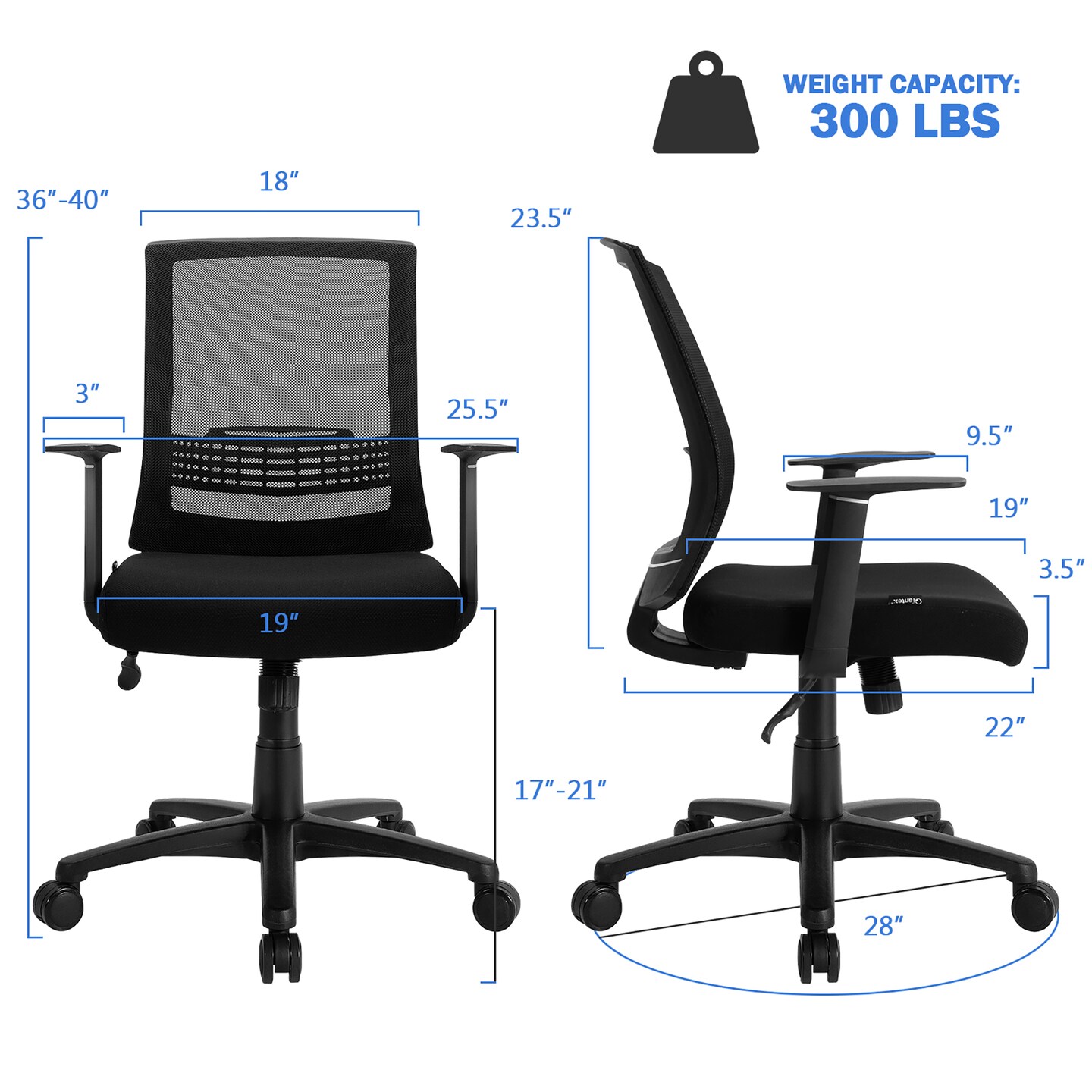 Costway Height Adjustable Mesh Office Chair Task Chair w/Lumbar Support
