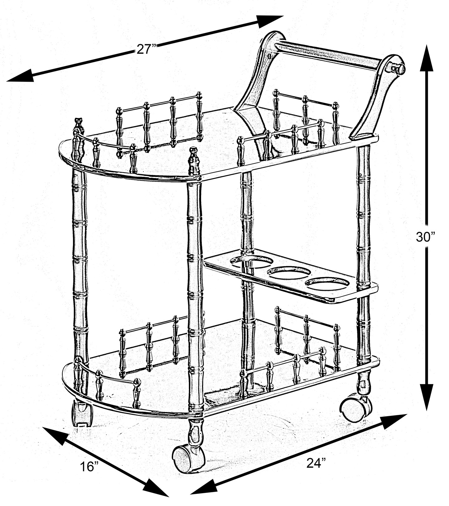 Serving Bar Cart Tea Trolley, 2 Tier Shelves on Rolling Wheels, Mobile Liquor Bar for Wine Beverage Drink Dinner Party, Utility Kitchen Storage Island Coffee Cabinet for Dining Living Room, Wood
