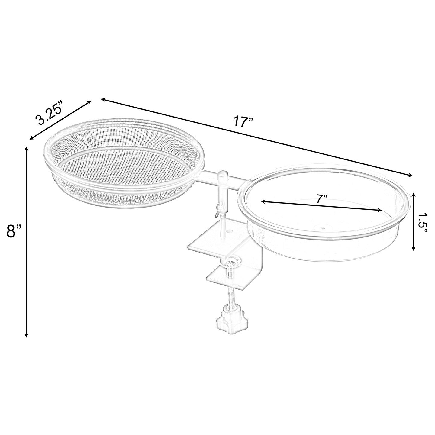 Outdoor Round 2 in 1 Deck Mounted Bird Bath Bowl Railing Bird Mesh Tray Feeder with Adjustable Clamp