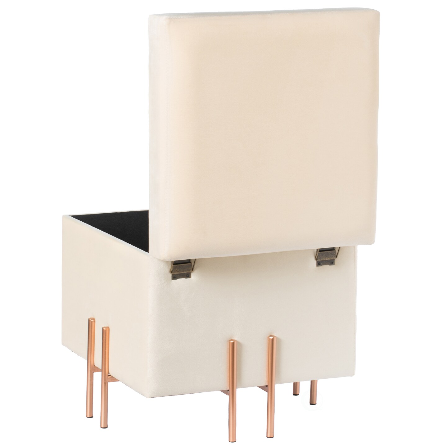 Square Velvet Storage Ottoman with Rose Gold Legs