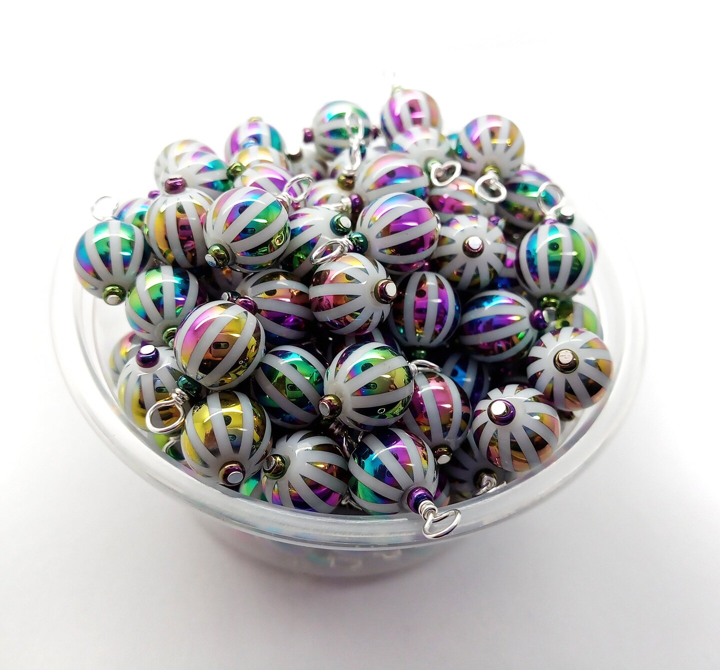 Tiny Iridescent Striped Bead Dangles, Charms for Jewelry Making, 10 pc, Adorabilities