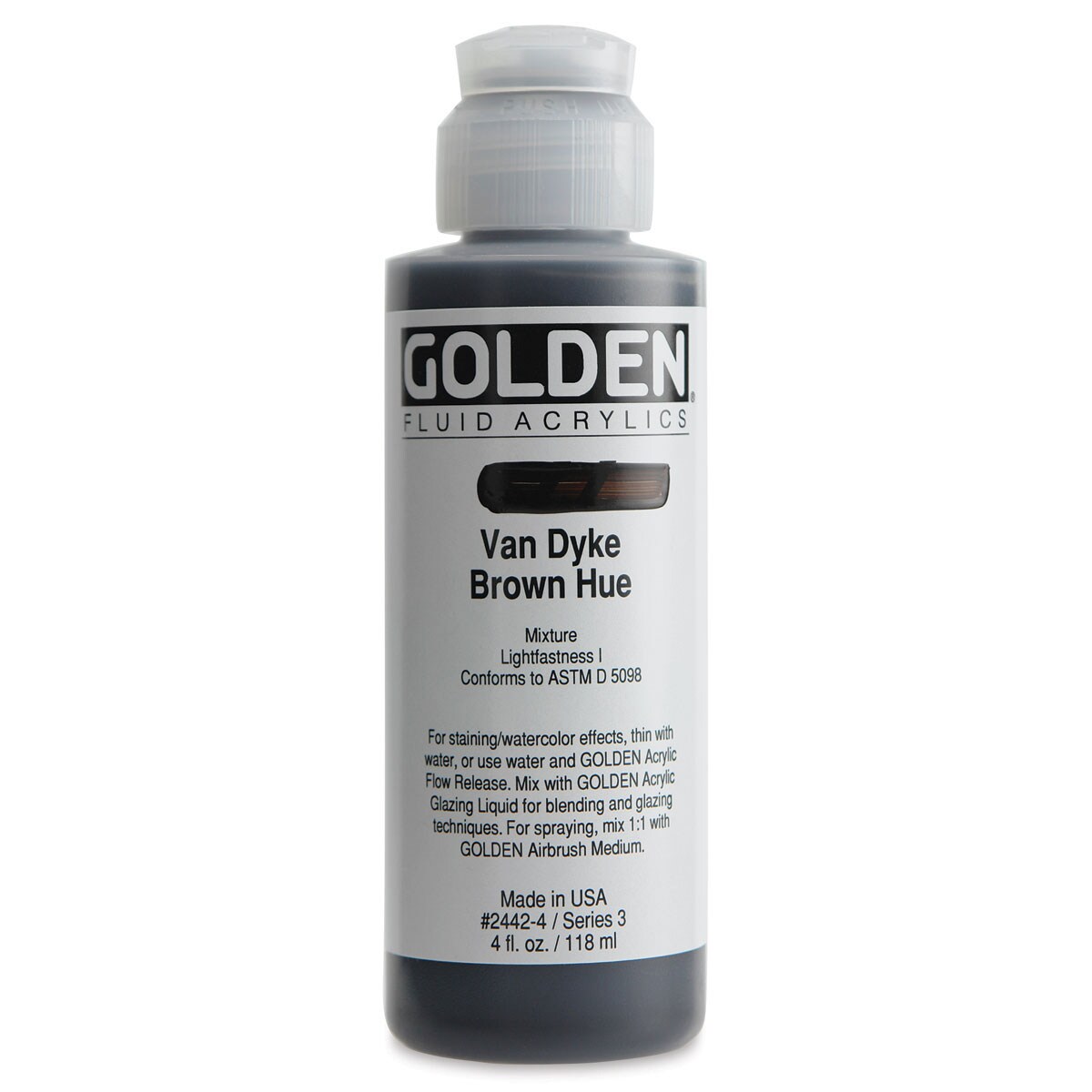 Golden Fluid Acrylics - Van Dyke Brown Historical Hue, 4 oz bottle
