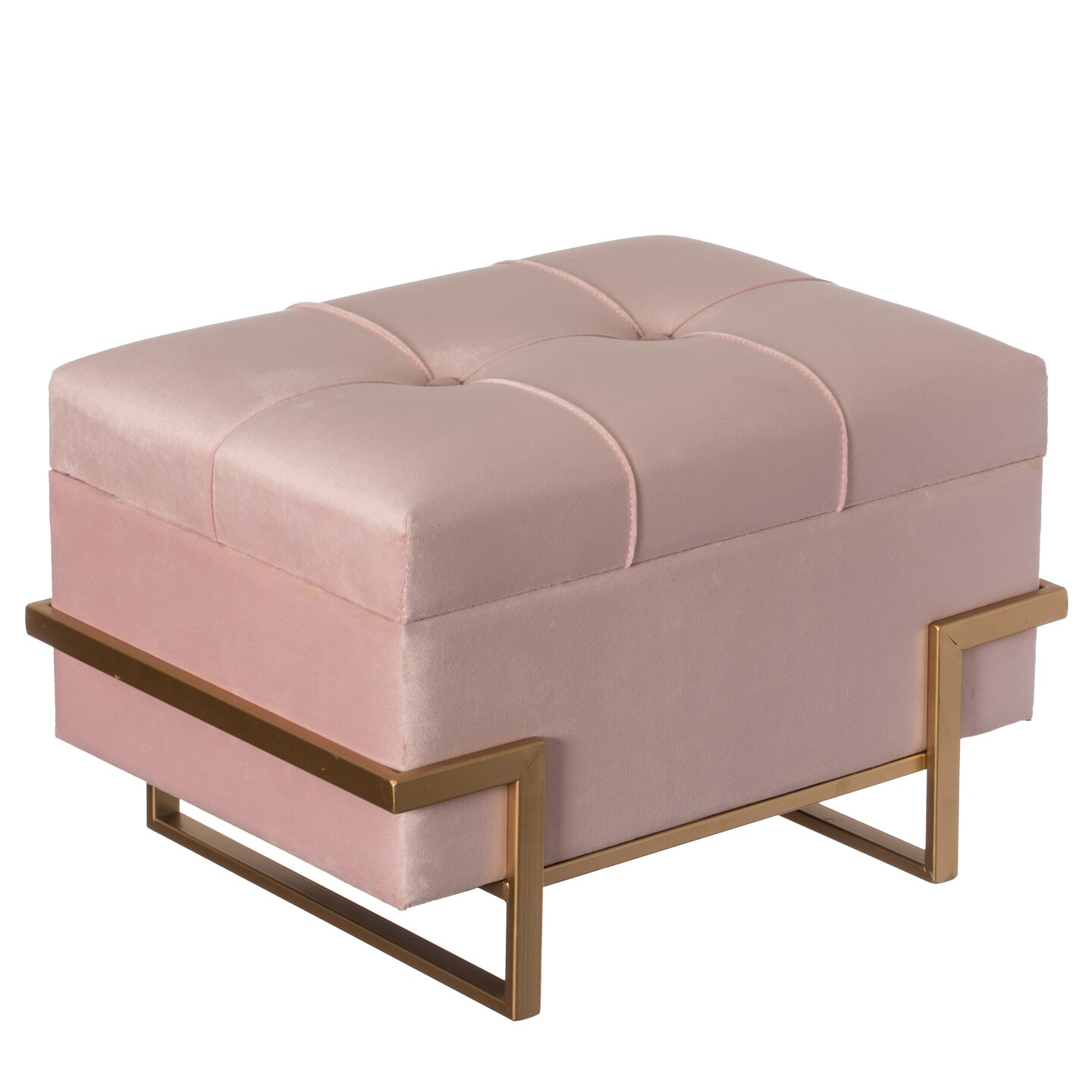 Rectangle Velvet Storage Ottoman Stool Box with Abstract Golden Legs | Decorative Sitting Bench for Living Room Home Decor with Unique Base Support
