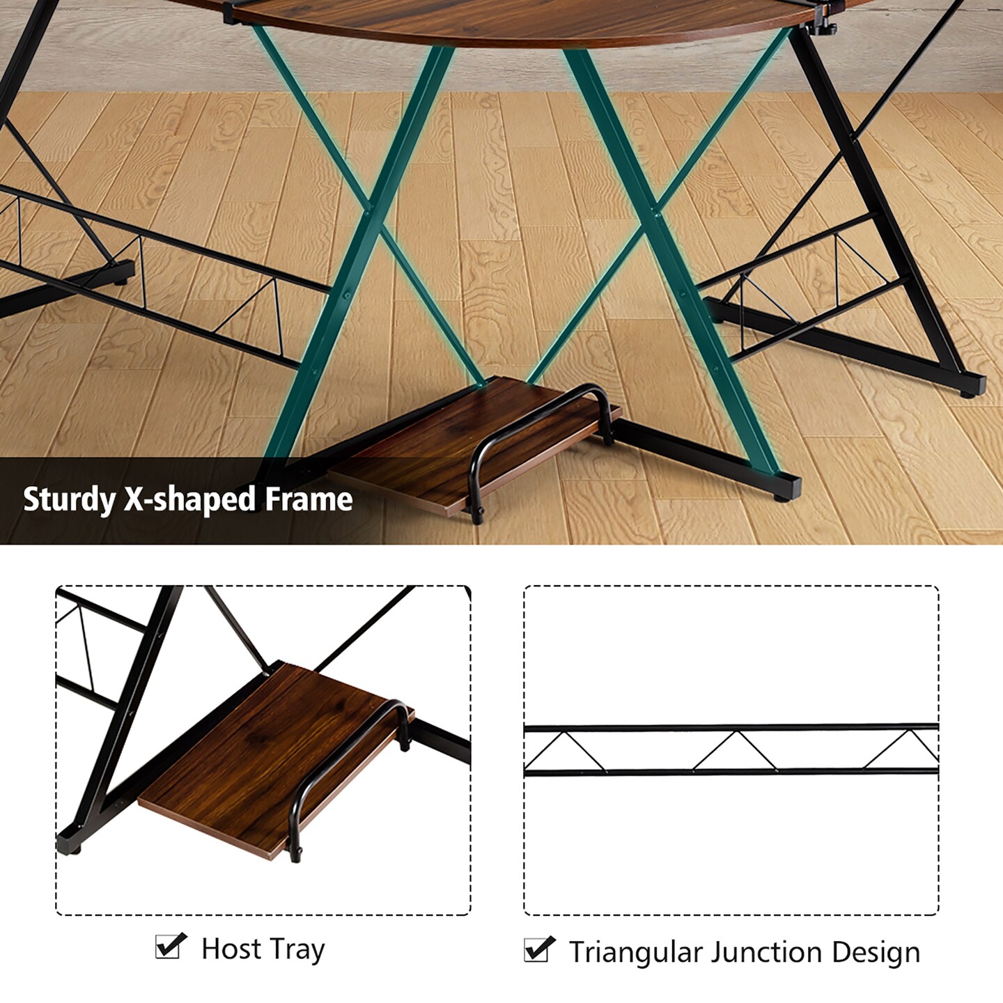 Costway 58&#x27;&#x27; x 44&#x27;&#x27; L-Shaped Computer Gaming Desk w/ Monitor Stand &#x26; Host Tray Home Office