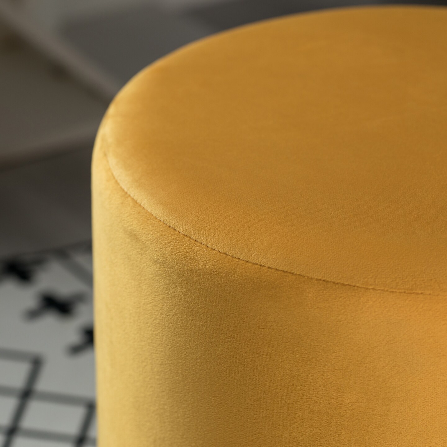 Modern Round Velvet Fabric Standard Ottoman Stool with Gold Base