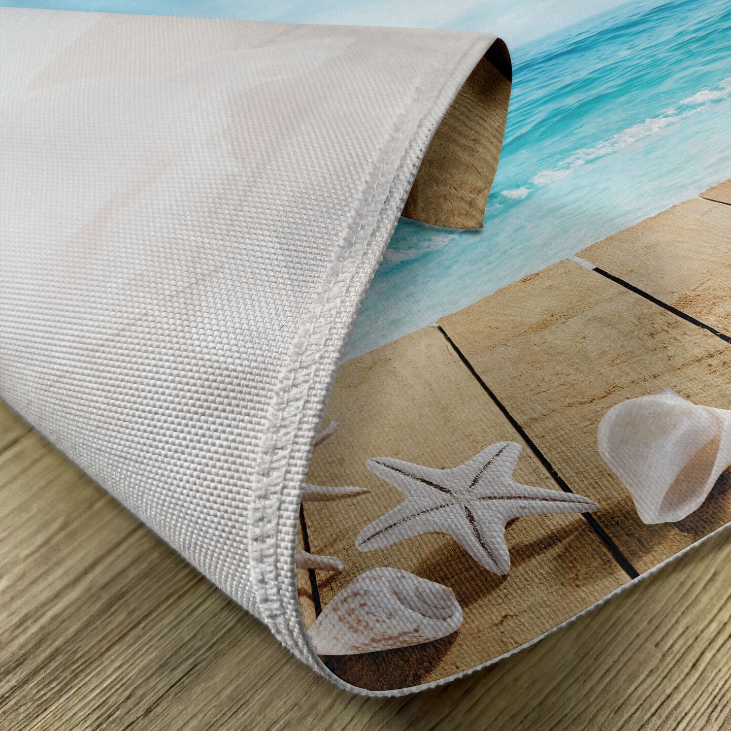 Ambesonne Seashells Place Mats Set of 4, Wooden Boardwald Sunshine Vacations Beach Theme, Washable Fabric Placemats for Dining Table, Standard Size, Pale Brown Beige