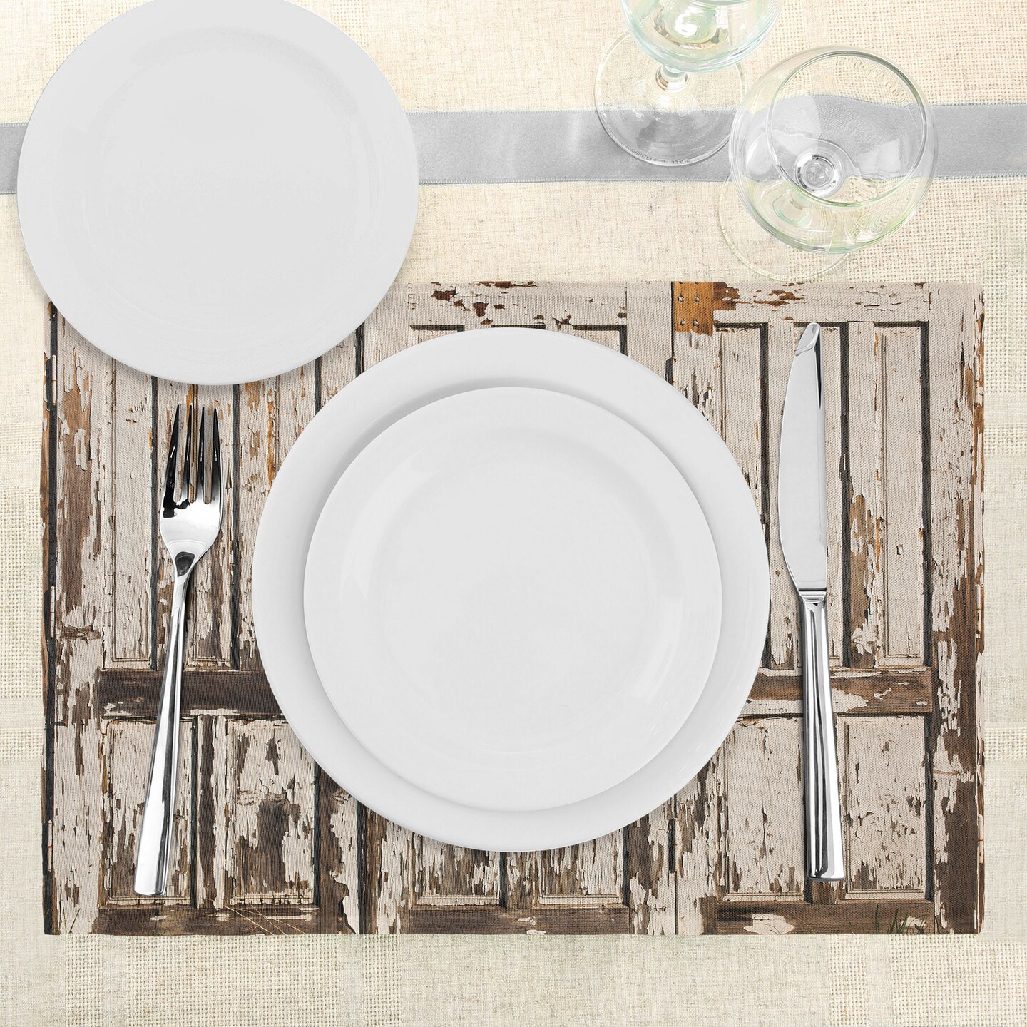 Ambesonne Rustic Place Mats Set of 4, Vintage House Entrance Vertical Old Planks Distressed Weathered Hardwood Design, Washable Fabric Placemats for Dining Table, Standard Size, Brown White