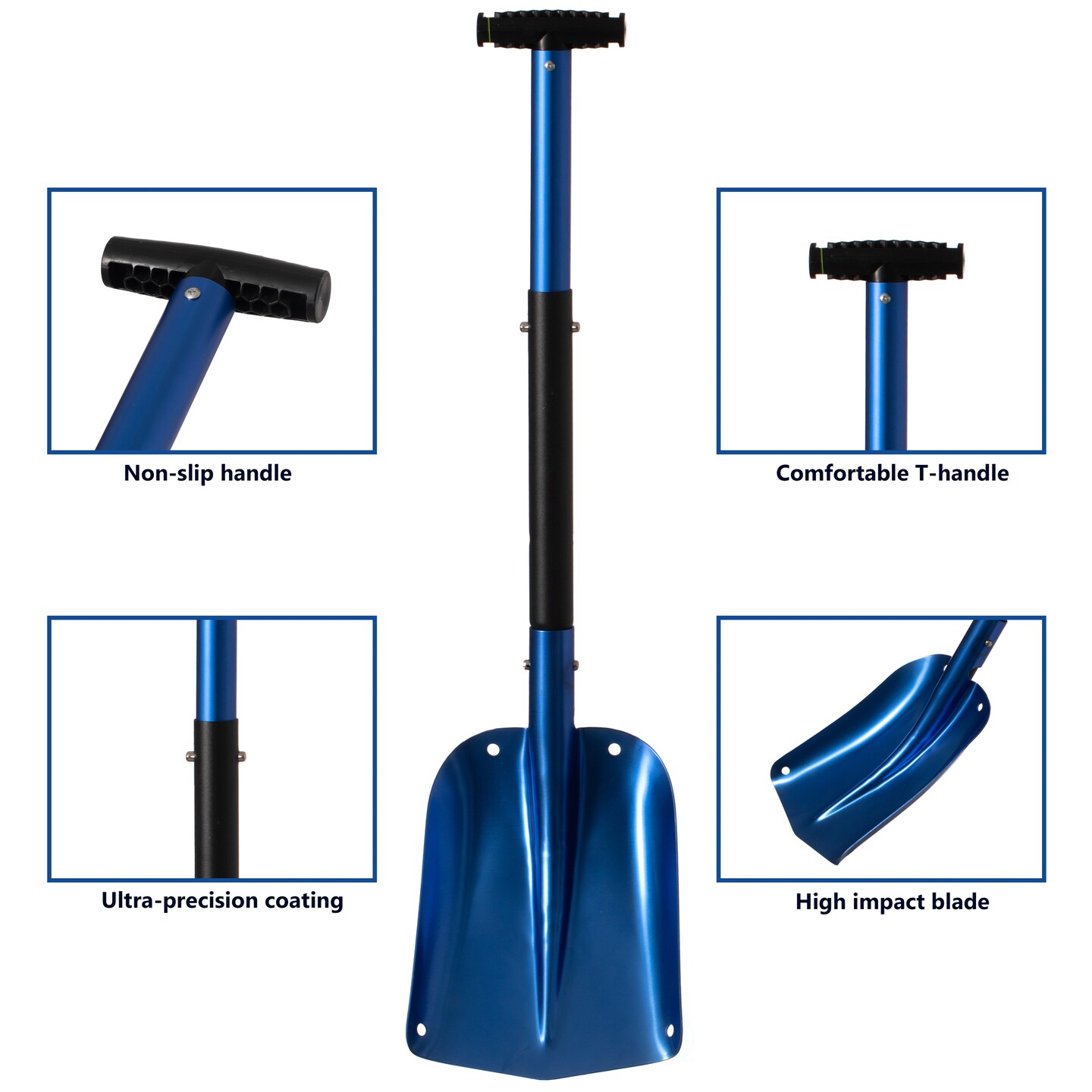 Lightweight Extendable Aluminum Telescoping Compact Utility Snow Shovel, Blue Single