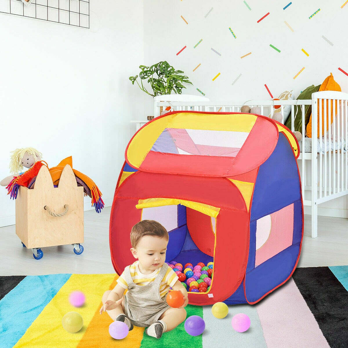 Multi-Color Ball Pit Tent for Kids Foldable Indoor-Outdoor Playhouse with 100 Balls