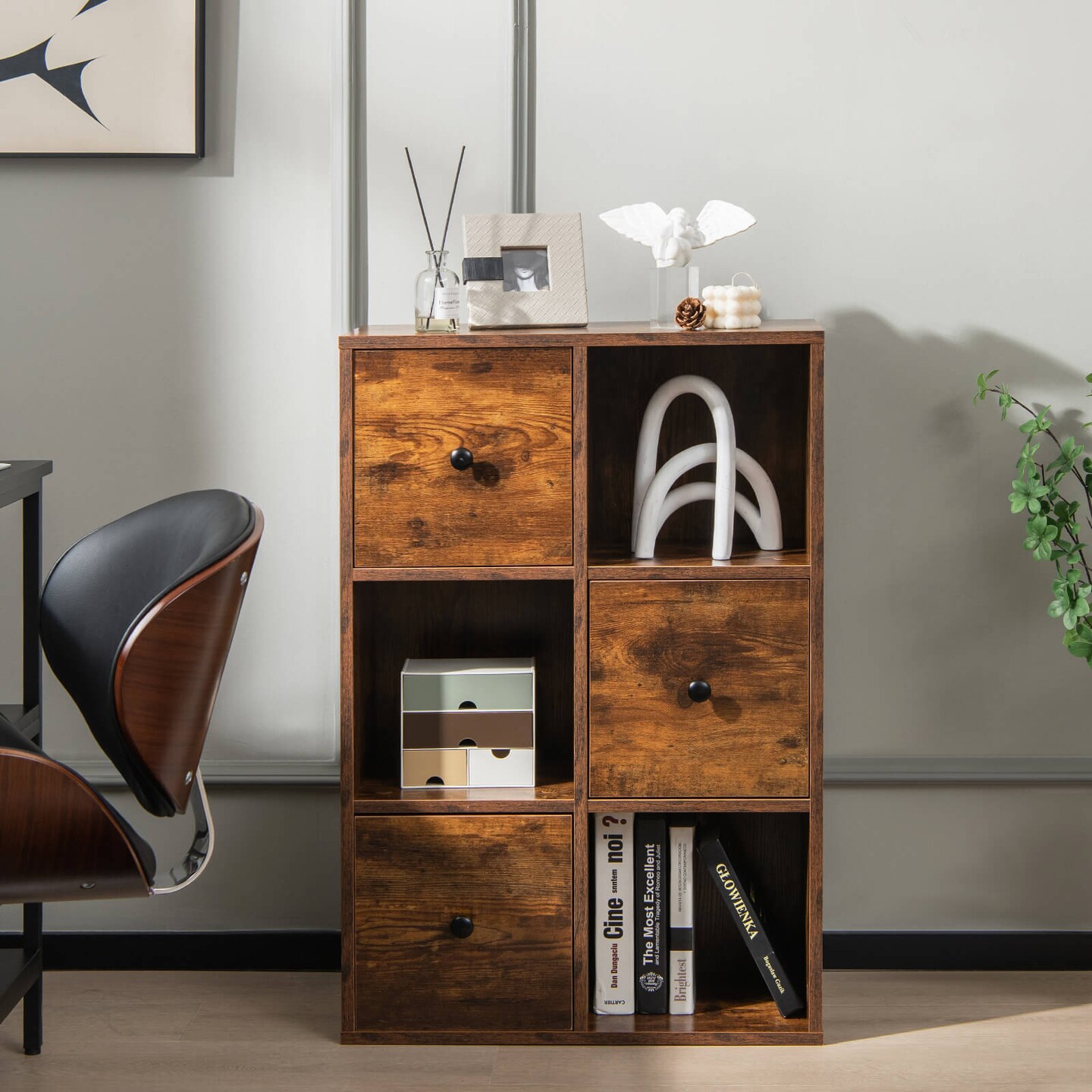 Engineered Wood 3-Tier Bookcase with Drawers for Living Room