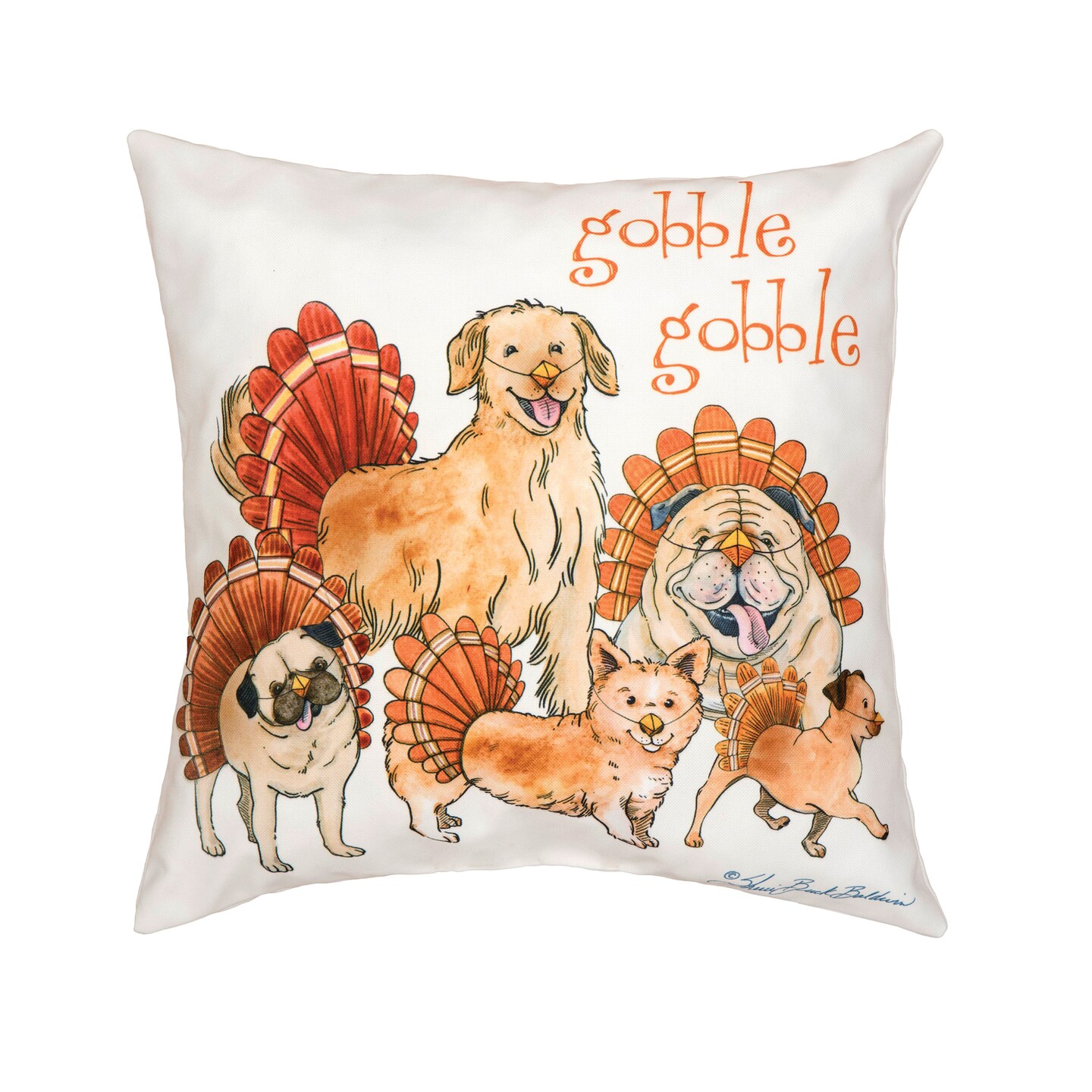 18&#x22; x 18&#x22; The Gobblers Dog Festive Turkeys Gobble Gobble Premium Indoor/Outdoor Accent Throw Pillow