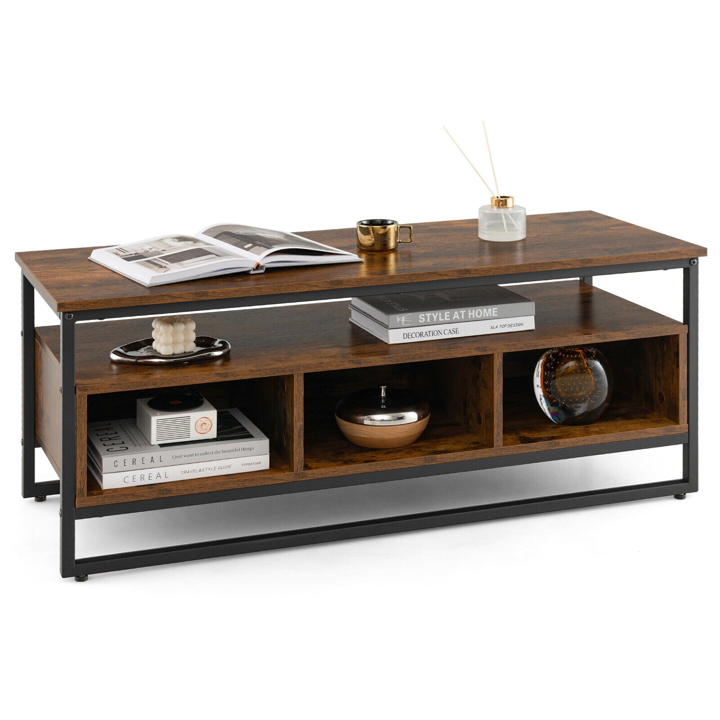 Industrial style coffee table with storage deals