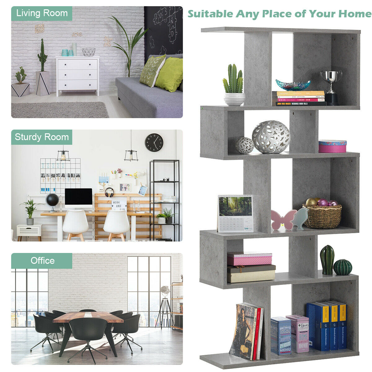Costway 5 Cubes Ladder Shelf Freestanding Corner Bookshelf Display Rack Bookcase