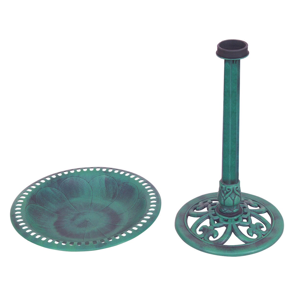 20"x28" Decorative Green Pedestal Bird Bath with Scroll Design Resin Outdoor Water Bowl