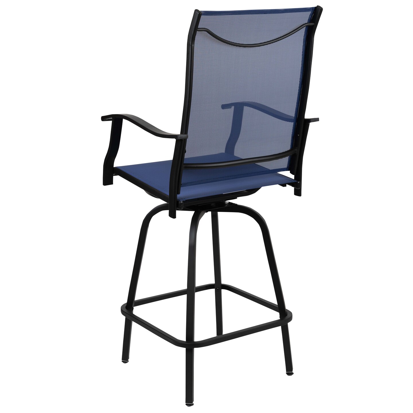 Merrick Lane Set of 2 Brett High Back Bar Height Swivel Patio Stools with Powder Coated Metal Frames and Textilene Upholstery