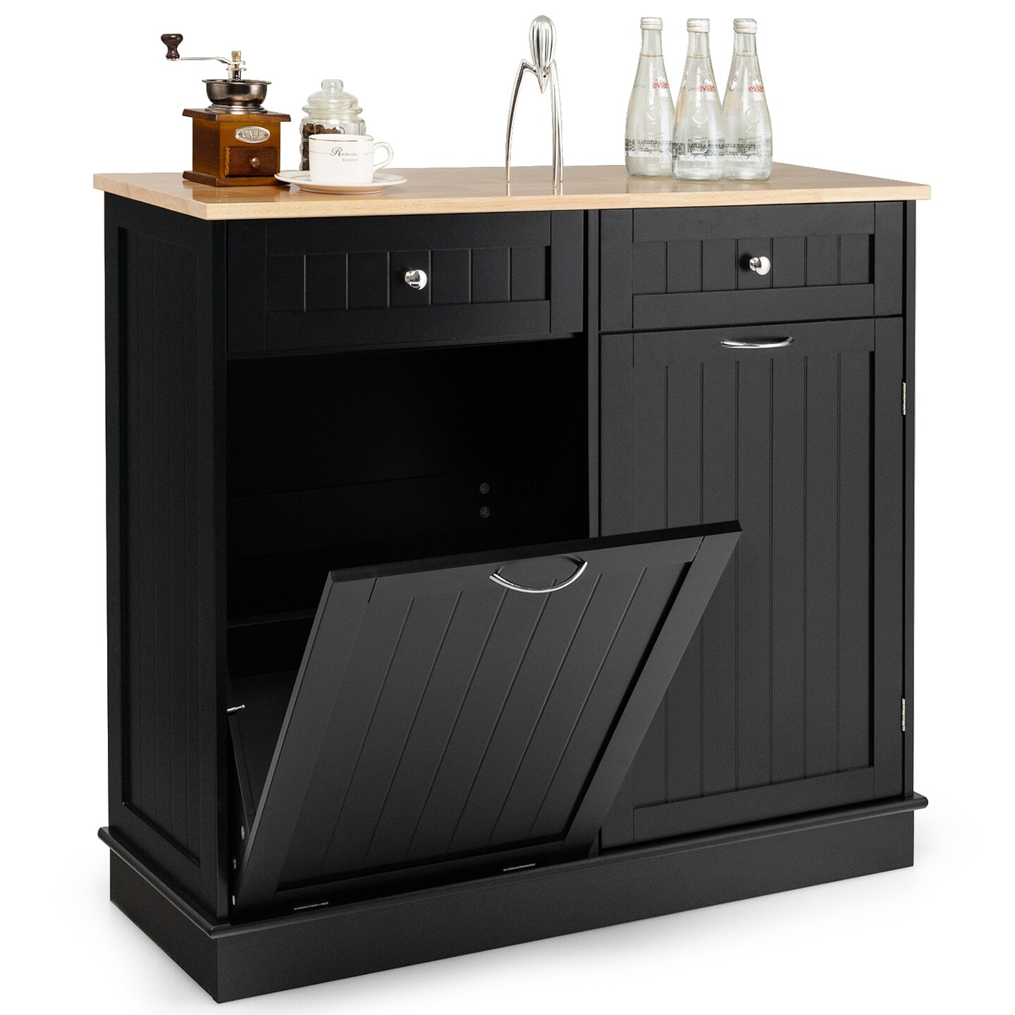 Rubber Wood Kitchen Trash Cabinet with Single Trash Can Holder and Adjustable Shelf